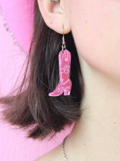 Working 9-5 Pink Cowgirl Boot Earrings