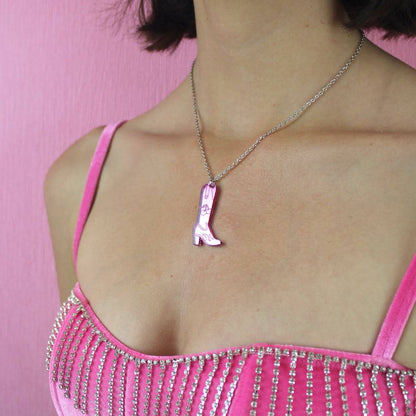 Working 9-5 Pink Cowgirl Boot Necklace
