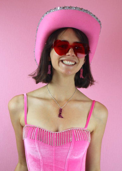 Working 9-5 Pink Cowgirl Boot Earrings