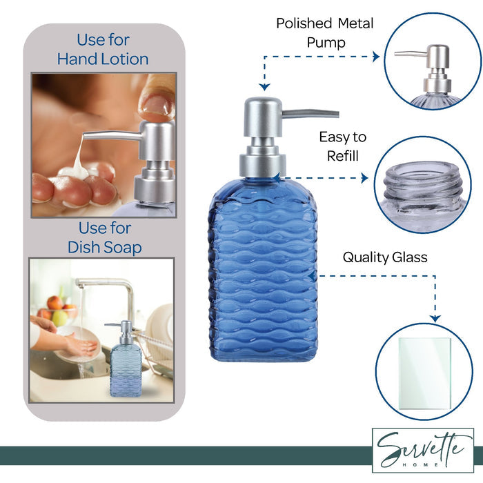 Quilted Glass Soap Dispenser with Pump - Navy