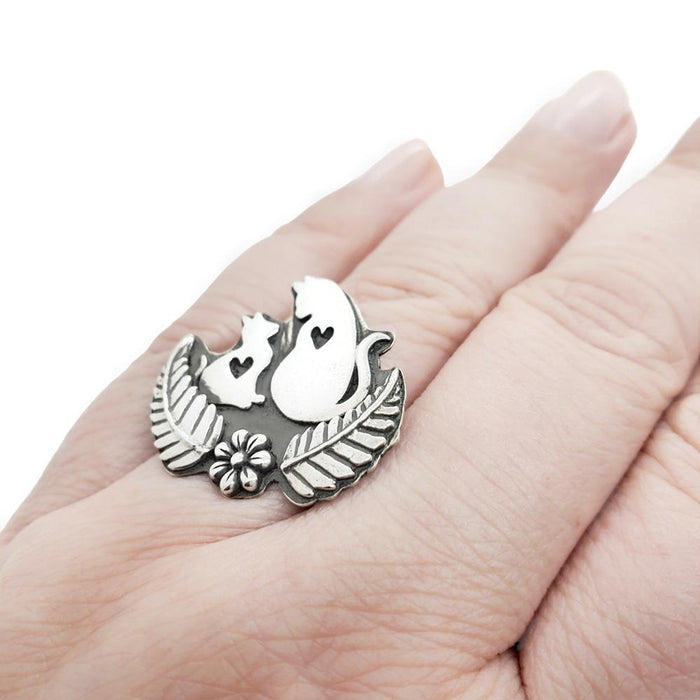 Ring - Double Meow Cats (Sizes 7, 9, 10) by Wanderlust Silver