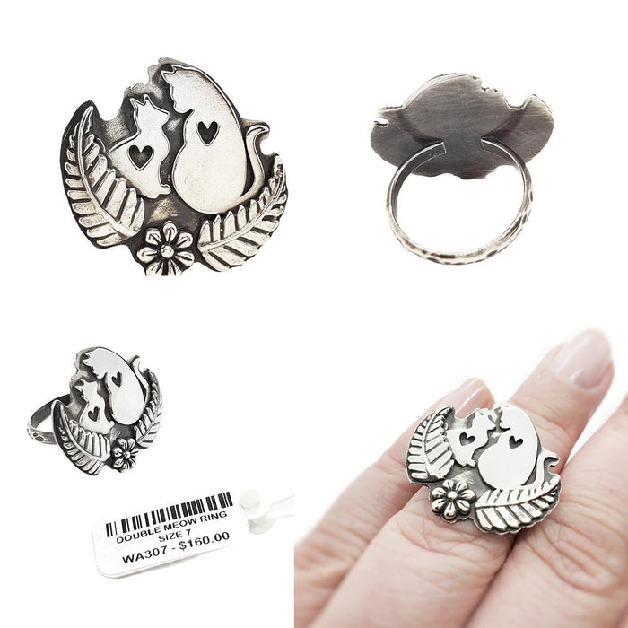 WA307 $74 - Size 7 - Double Meow Ring Sterling Silver