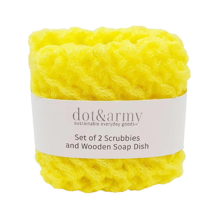 Scrubbies - Set of 2 with Wooden Dish (Yellow) by Dot and Army