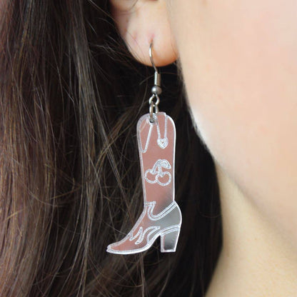 Working 9-5 Silver Cowgirl Boot Earrings