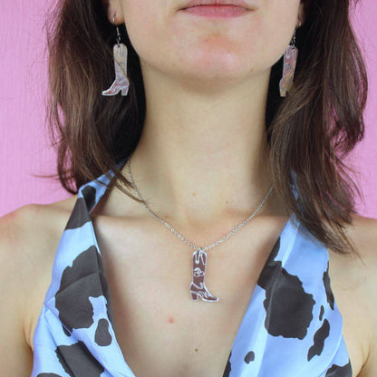 Working 9-5 Silver Cowgirl Boot Earrings