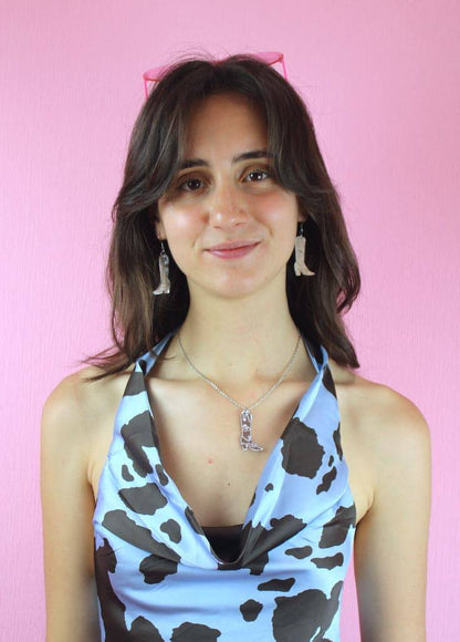 Working 9-5 Silver Cowgirl Boot Necklace