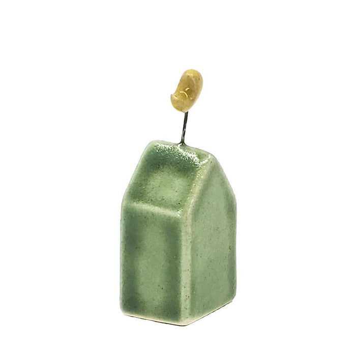 Tiny Pottery House - Grass Green with Moon by Tasha McKelvey