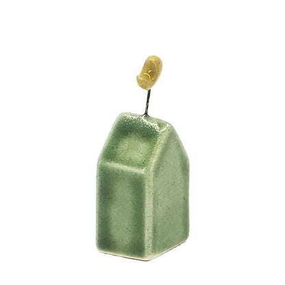 Tiny Pottery House - Grass Green with Moon by Tasha McKelvey