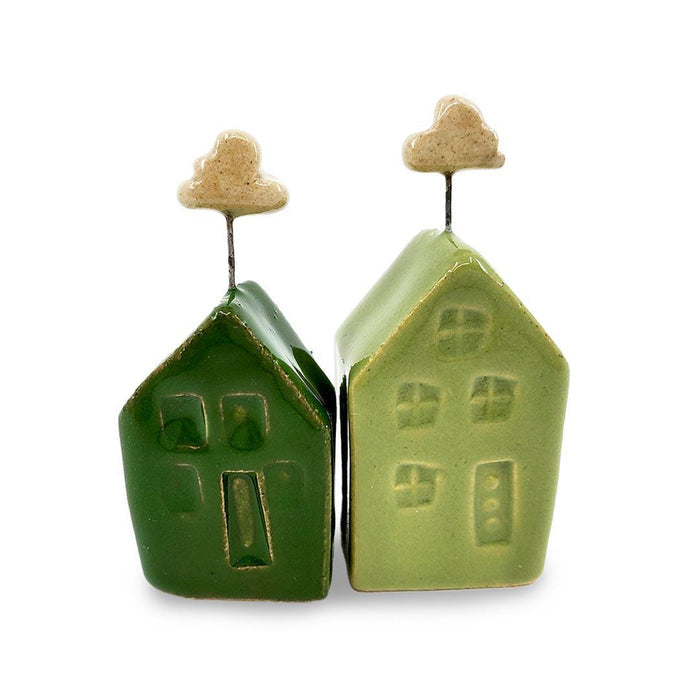 Tiny Pottery House - Green with Cloud (Light or Dark) by Tasha McKelvey