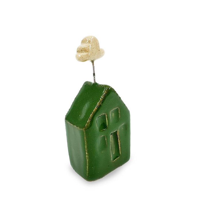 Tiny Pottery House - Green with Cloud (Light or Dark) by Tasha McKelvey