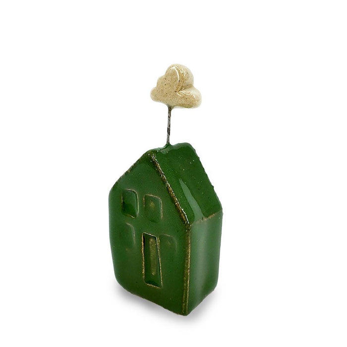 Tiny Pottery House - Green with Cloud (Light or Dark) by Tasha McKelvey