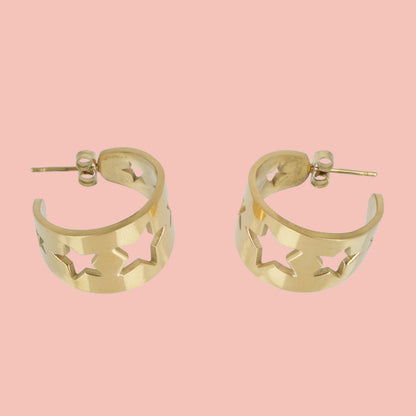 Whimsical Star Hoop Earrings (Gold Plated)