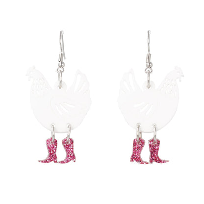White Chick Magnet Chicken Earrings