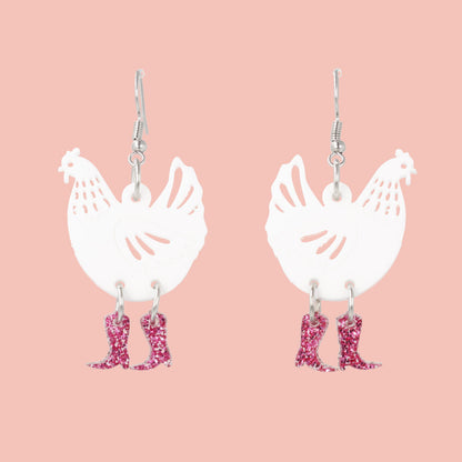 White Chick Magnet Chicken Earrings