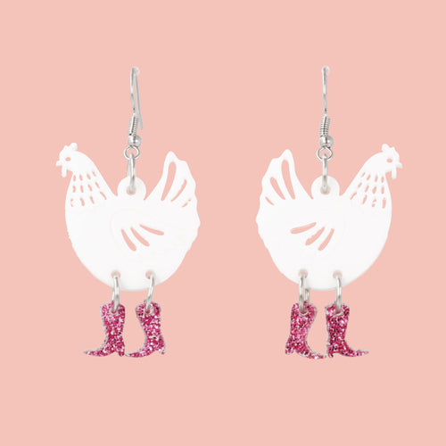 White Chick Magnet Chicken Earrings