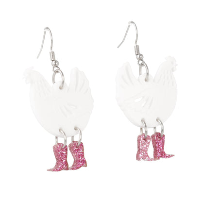 White Chick Magnet Chicken Earrings
