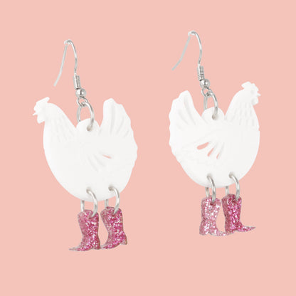 White Chick Magnet Chicken Earrings