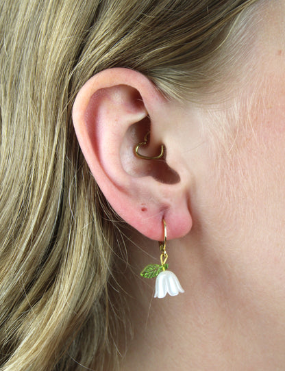 White Bell Orchid Huggie Hoop Earrings