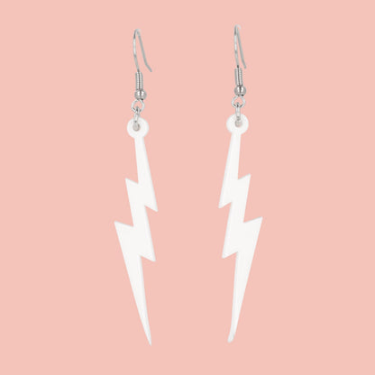 White Lightning Bolt Earrings