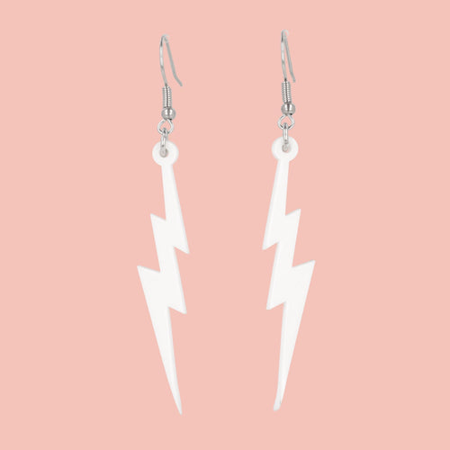 White Lightning Bolt Earrings