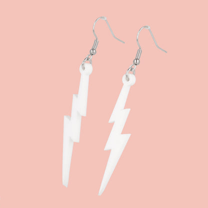 White Lightning Bolt Earrings