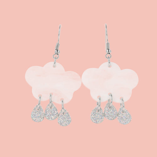 White Glitter Acid Rain Earrings
