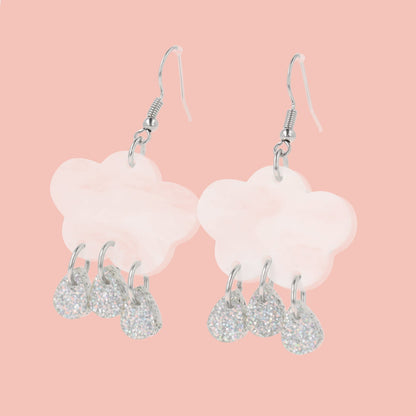 White Glitter Acid Rain Earrings