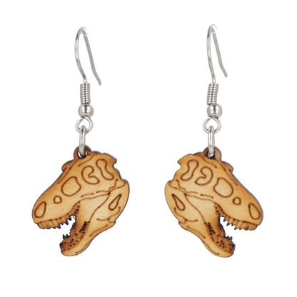 Wooden T-Rex Skull Earrings