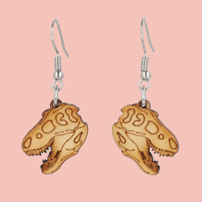 Wooden T-Rex Skull Earrings