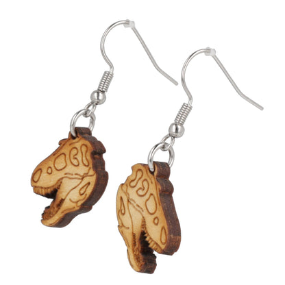 Wooden T-Rex Skull Earrings